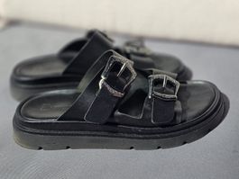 Sandals black platform double buckle women's size 39