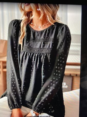 Bluse Chiffon, schwarz mit Spitze, Gr. L - Top Zustand!
