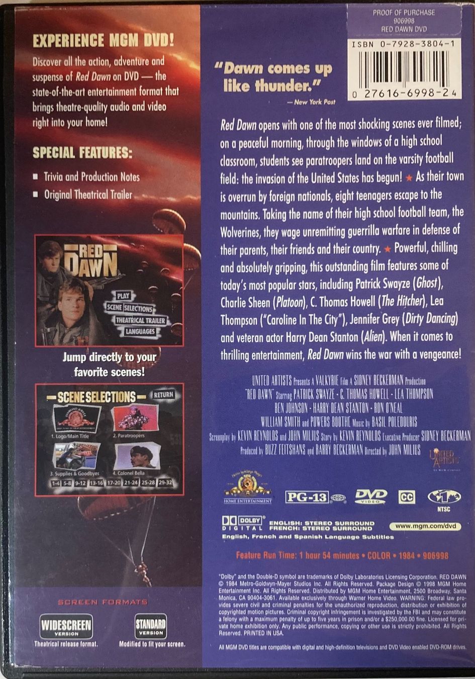 Tutti i DVDs: PATRICK SWAYZE - RED DAWN – Usato da Poliez-Pittet venduto da Newtown-Records 1
