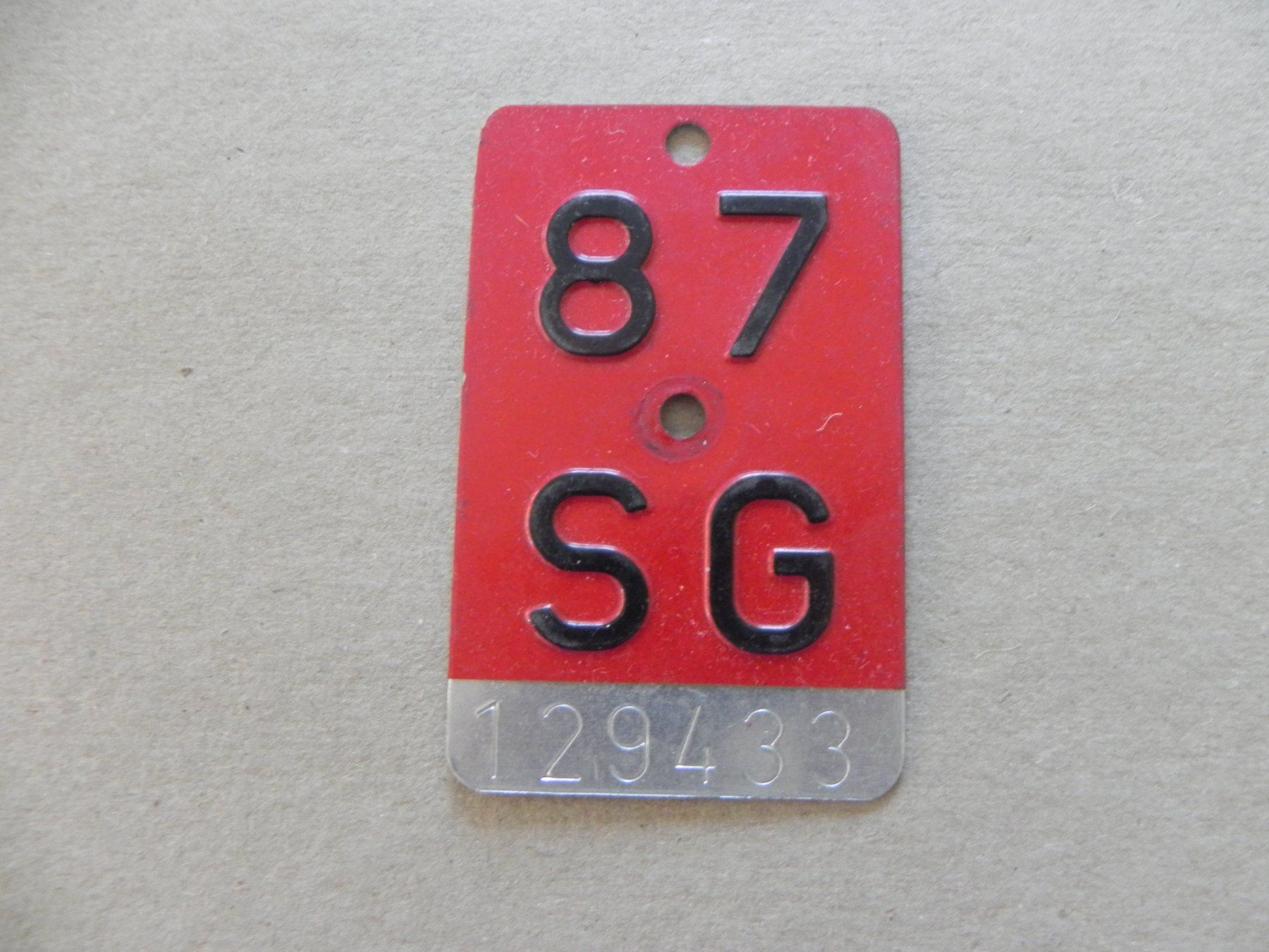 Insegne: Nr. Velo Rad Nummer Velonummer St.Gallen 1987 SG 87 Geschenk – Usato da Siebnen venduto da krimsie