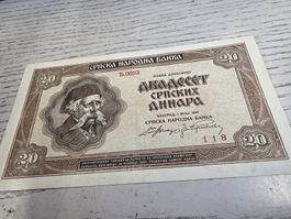 20 Dinara Jugoslawien 1941 guter Zustand