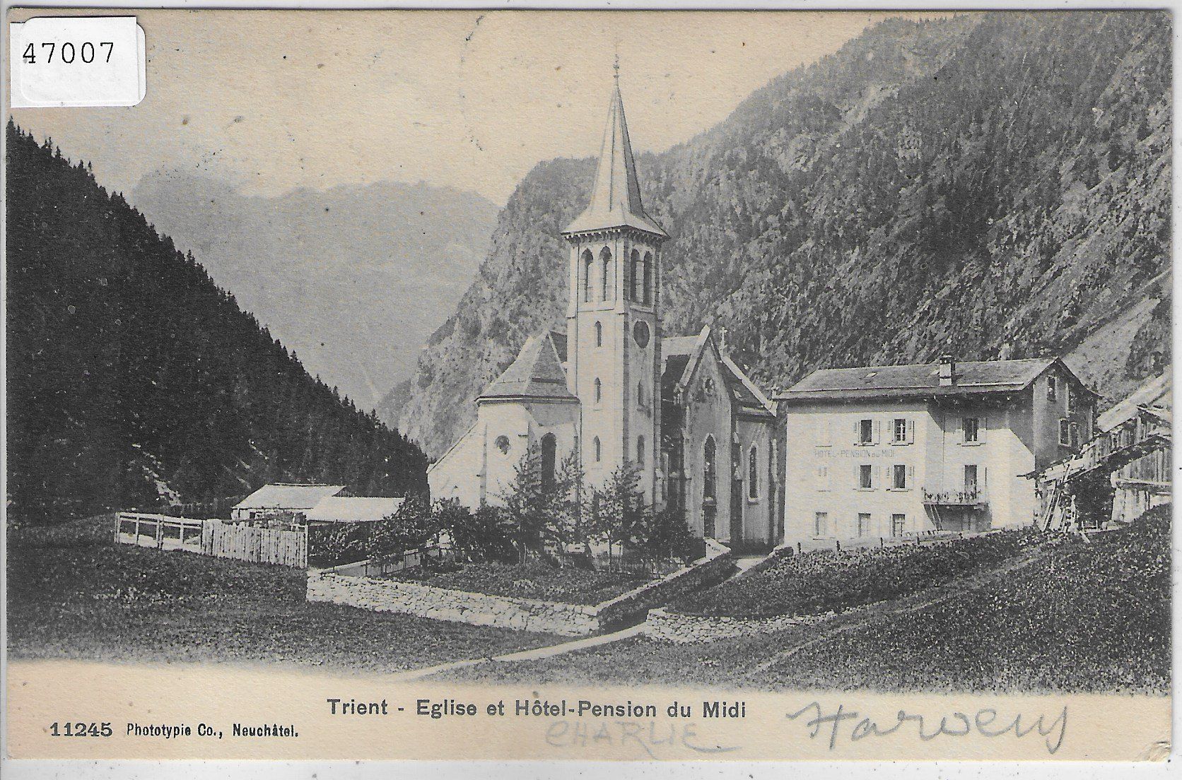 Ansichtskarten: Trient - Eglise et Hotel-Pension du Midi – Gebraucht aus Ettingen von Kartenplanet