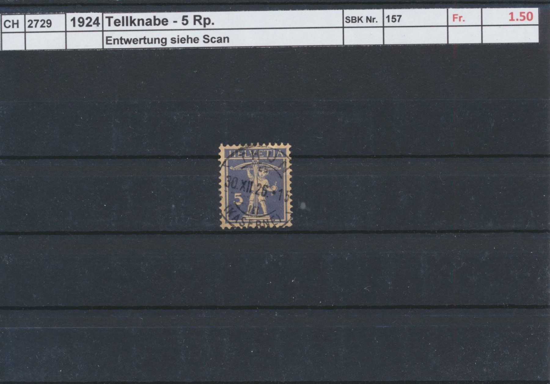 Tutti i francobolli: 1924 Tellknabe - 5 Rp., gestempelt, "Thun" – Usato da Winterthur venduto da Zupogeru
