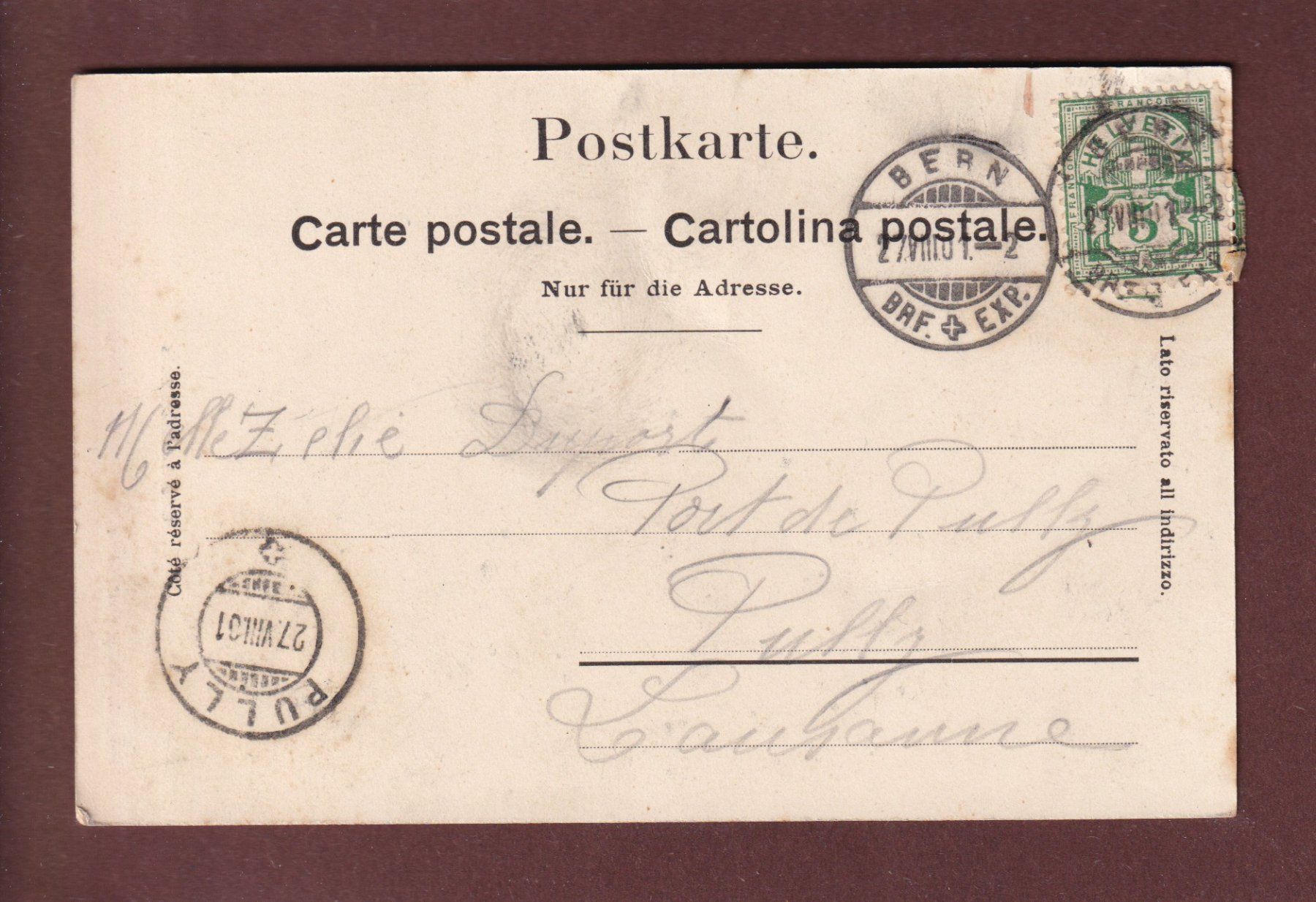 Cartoline postali: BERN - Tracht - 1901 // Eckbug // – Usato da Pully venduto da nicecards 1