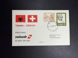 Swissair Erstflugbrief Tirana-Zürich 1986