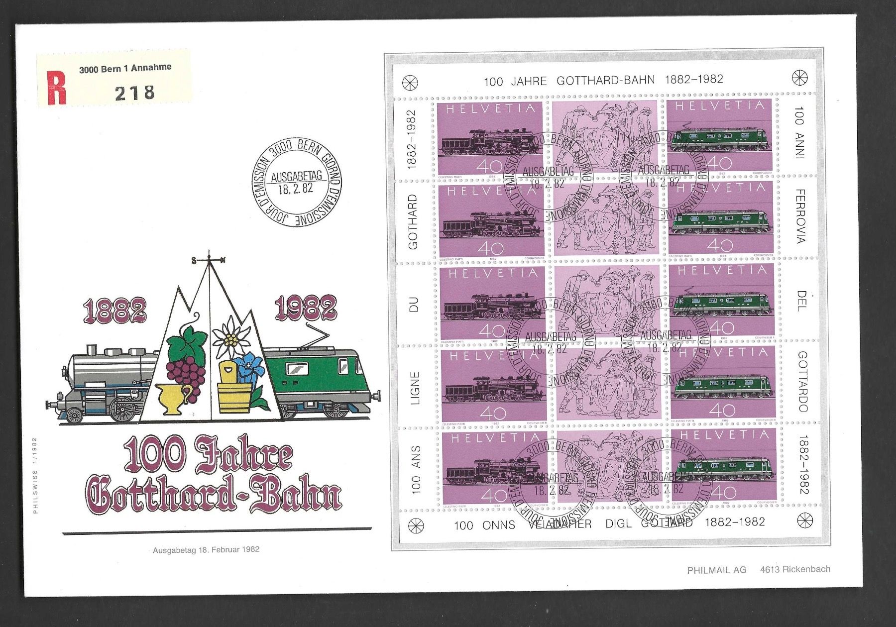Tutti i francobolli: CH 1 Einschreiben Marken - Heftchen 1982 Gotthard - Bahn – Nuovo e nell'imballaggio originale da Koblenz venduto da Markenhimmel