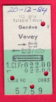 KARTON BILLETT, GENÈVE - VEVEY, 1.KLASSE, RETOUR, HALBTAX