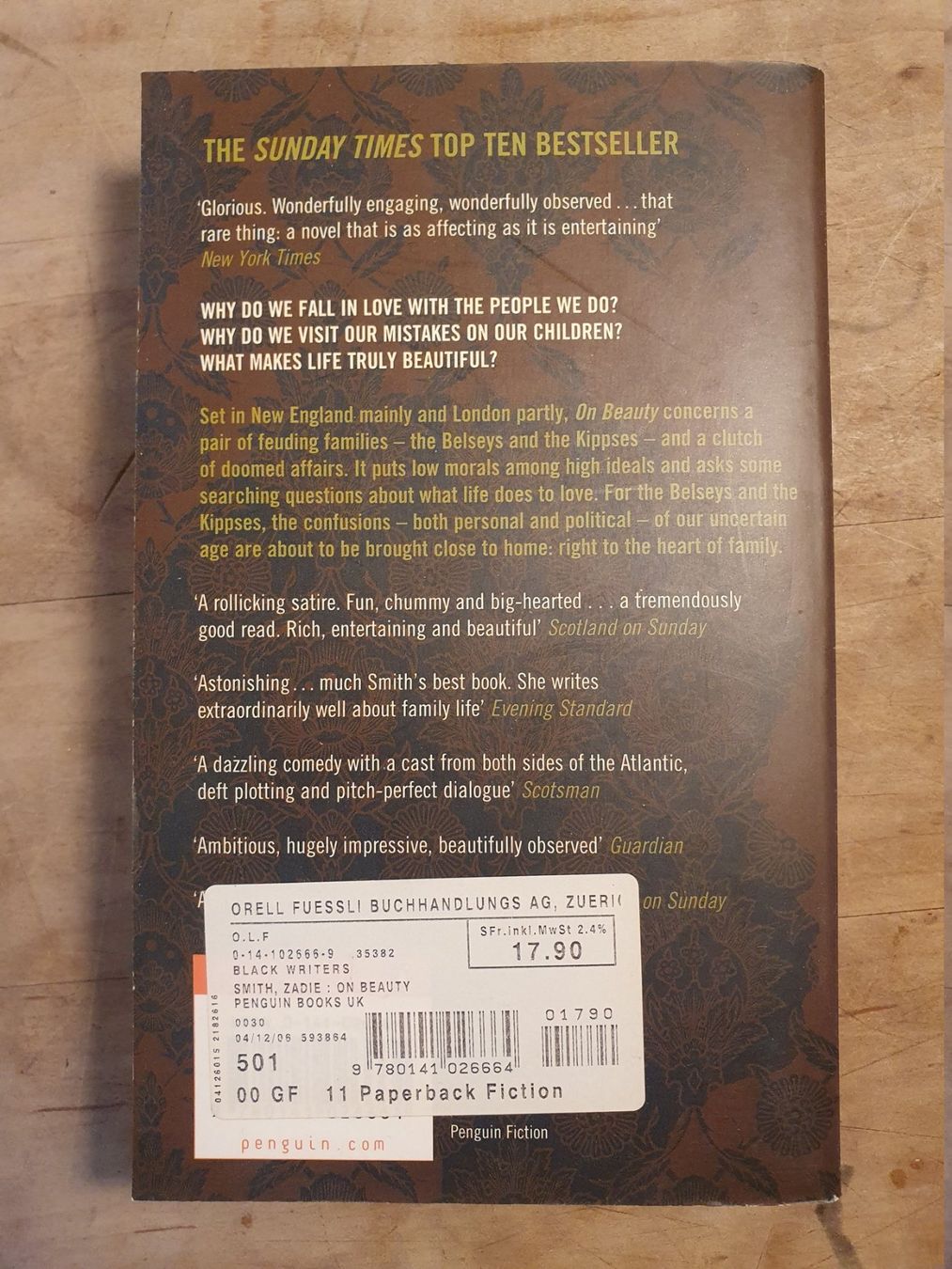 Libri: On Beauty Zadie Smith Penguin – Usato da Zürich venduto da loosebone 1