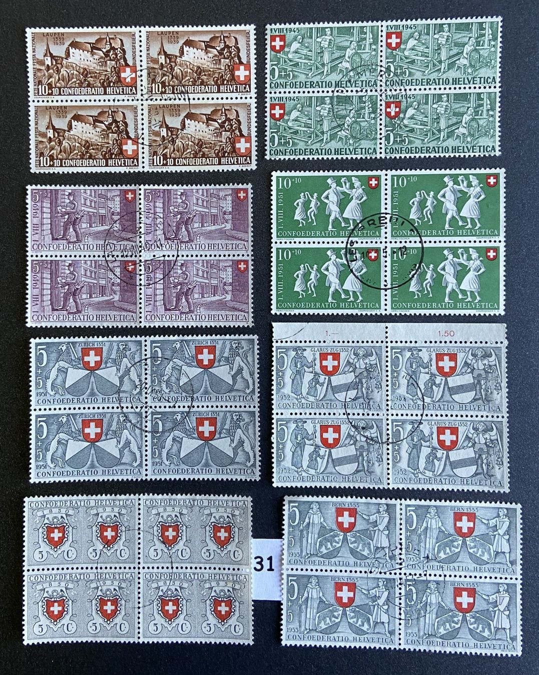Tutti i francobolli: Lot Pro Patria  4er Blöcke  gestempelt – Usato da Böckten venduto da Hansi36