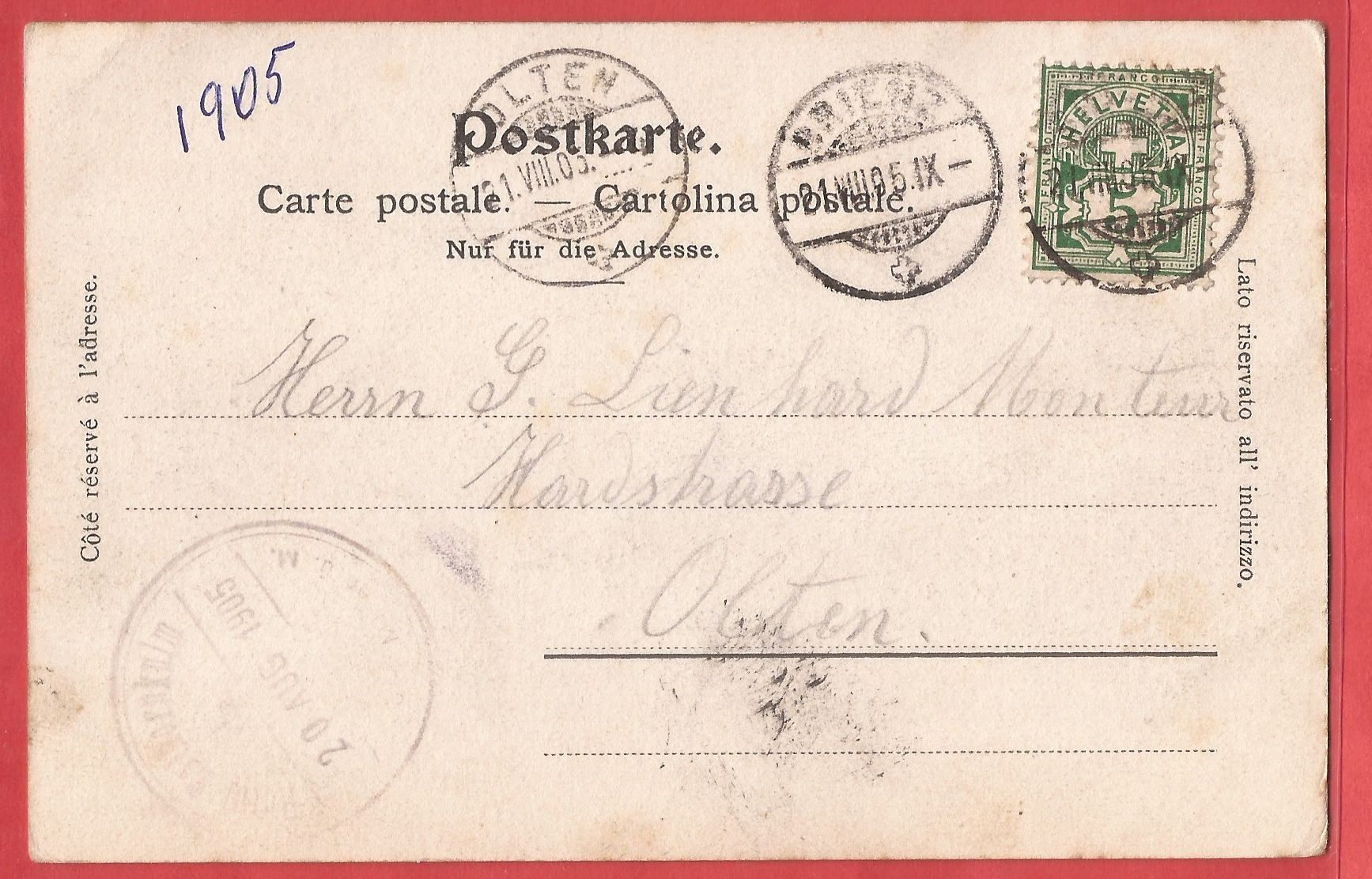 Ansichtskarten: Luzern Bahnhof - 1905 – Gebraucht aus Fislisbach von Porano 1
