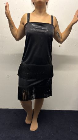 Schwarzes 20er Jahre Charlestonkleid Fransenkleid Gr. M