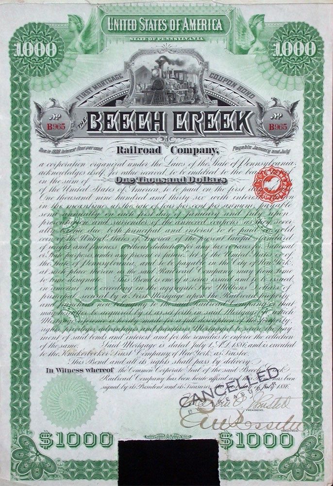 Dokumente: Beech Creek Railroad Company - 1886 – Gebraucht aus Solothurn von Sgasche