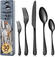 Besteck Set für 6 Personen, 30 teilig Schwarz Mattiert.
