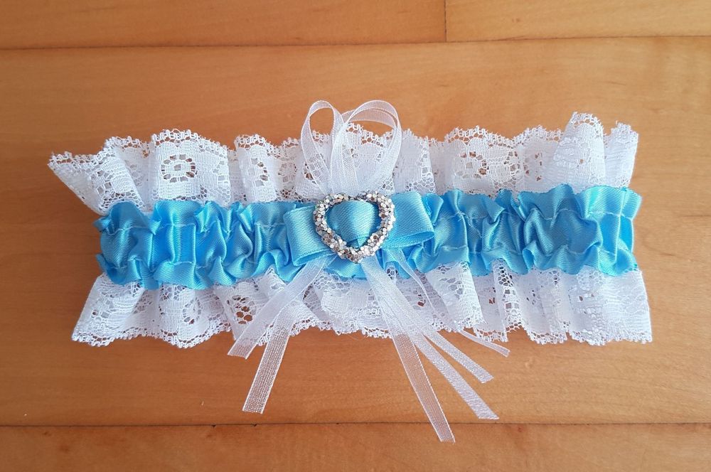 CIATBYYJ Braut-Strumpfband Set – 2 Stück, Weiße Spitze Mit Blauen Strasssteinen, Für Hochzeit & Partys