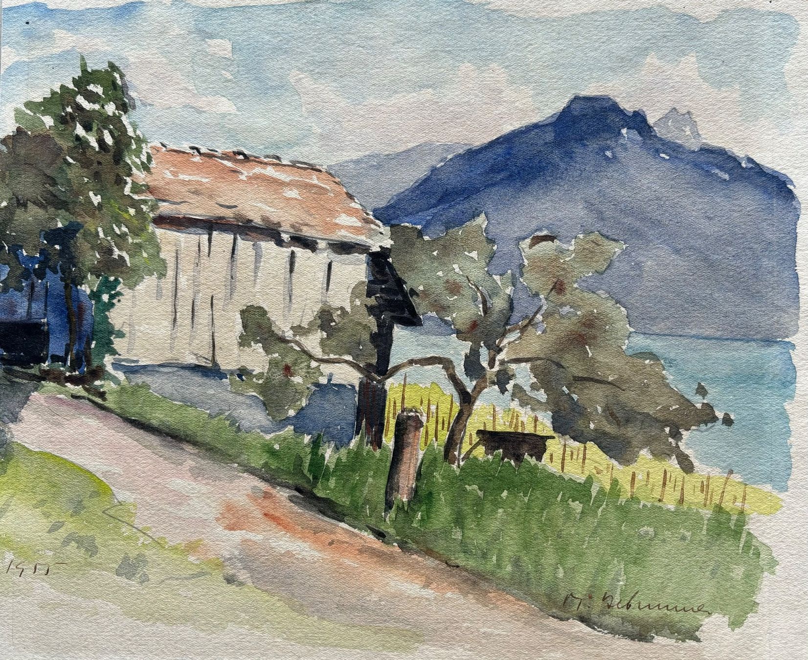 Gemälde: M. Debrunner, 1955 - Aquarell, Landschaft – Gebraucht aus Frauenfeld von Merk52