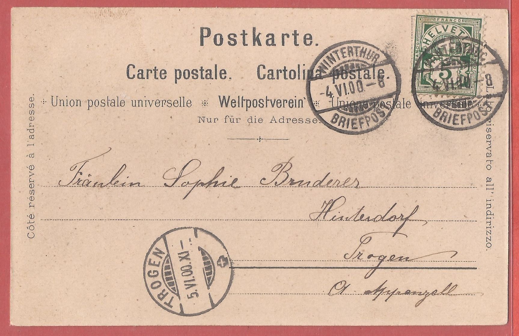 Cartoline postali: Winterthur mit Bahnhof und Graben - Litho 1900 – Usato da Fislisbach venduto da Porano 1
