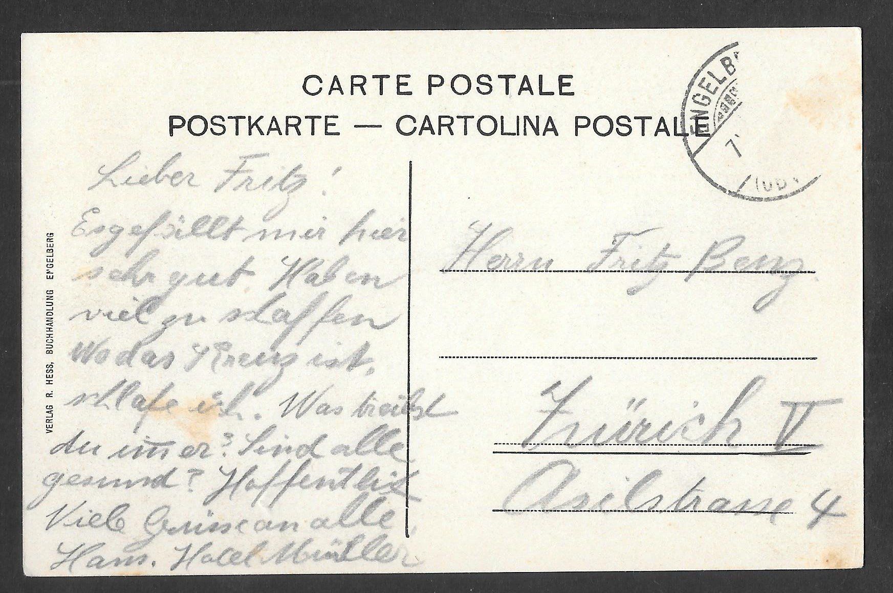 Cartoline postali: Engelberg Hotel Pension Müller – Usato da Olten venduto da clotaldi 1