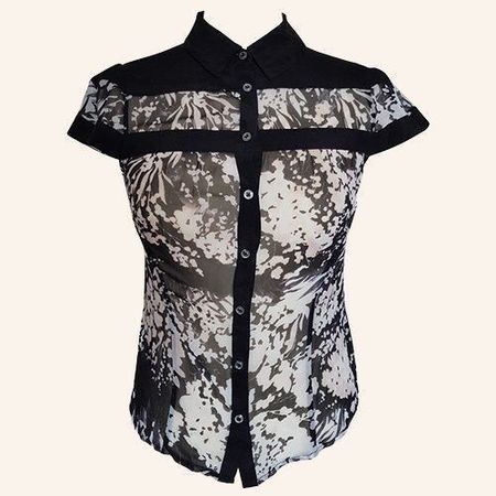 Karen Millen Bluse Top Obert100% Seide Gr 38/ 36 transparent