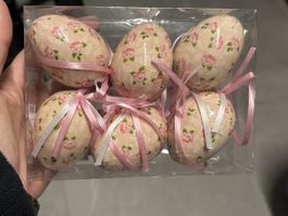 6 Oeufs de Pâques plastique roses avec fleurs