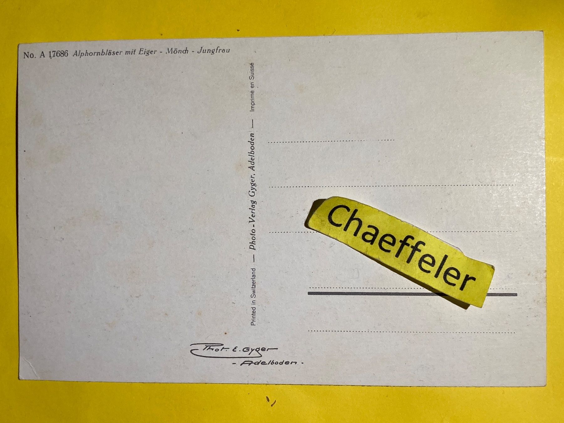 Cartes postales: Alphornbläser mit Eiger - Mönch - Jungfrau – D'occasion à Zürich par Chaeffeler 1