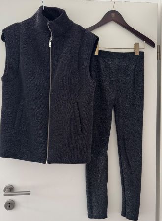 ZARA Set: Weste & Leggings – schwarz mit Metallic-Effekt