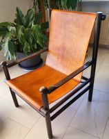 Fauteuil de salon italien en cuir patine Cognac  années 1950