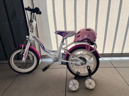 Leopard children's bike, white/pink with stabilisers