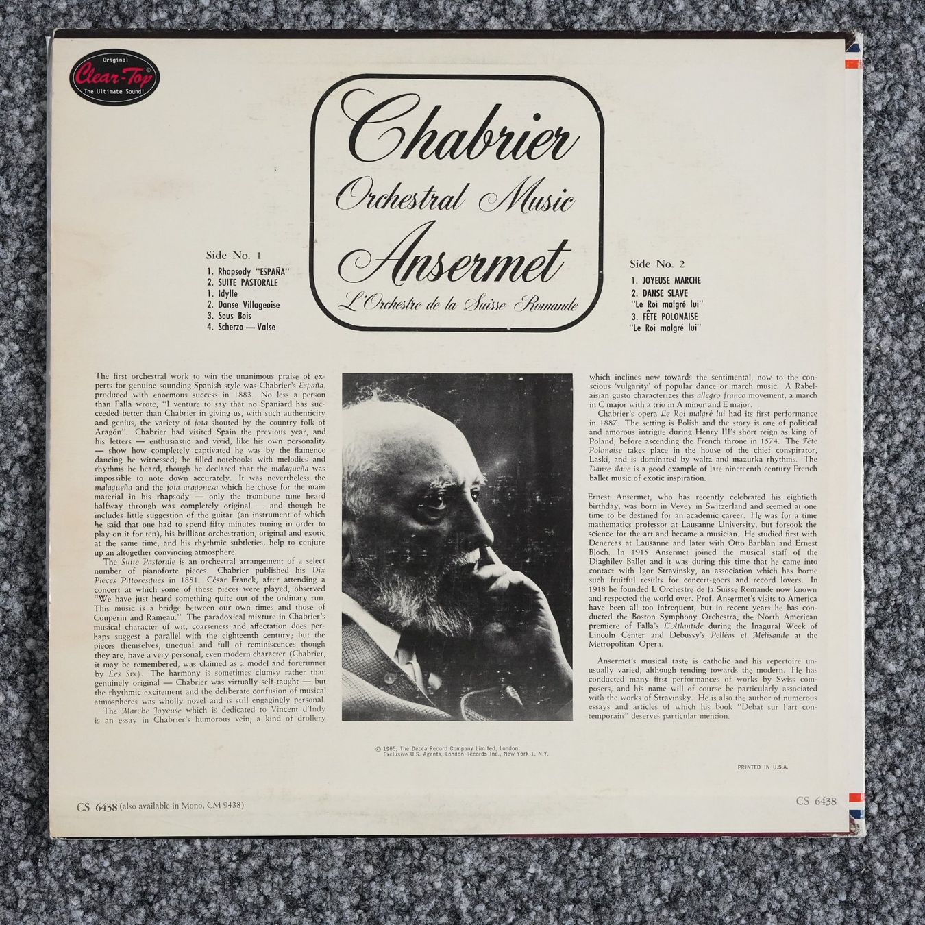 Dischi in vinile: London CS 6438 / Chabrier / Ansermet – Usato da Brunnen venduto da Techfreak1 1