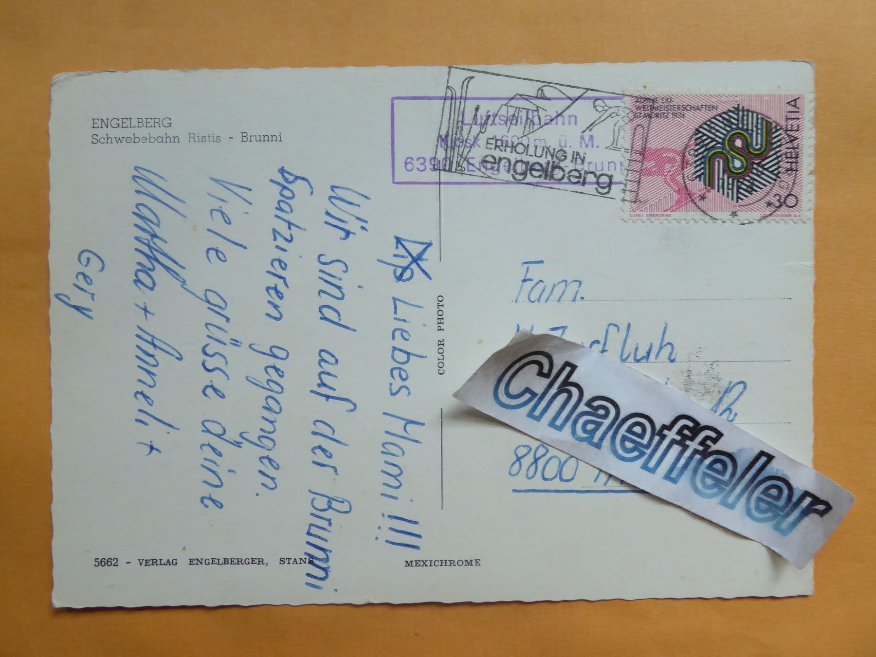 Cartoline postali: Engelberg, Schwebebahn Ristis-Brunni – Usato da Zürich venduto da Chaeffeler 1