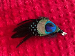 Barrette à cheveux ornementale plumes de paon sur pince NEUF
