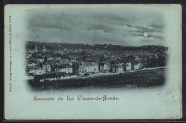 Mondschein-AK La Chaux-de-Fonds, Panoram
