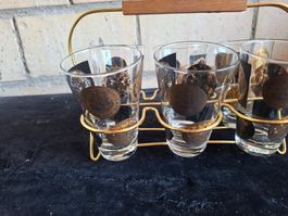 6 Gläser mit Halterung goldfarben Vintage Gläser Deko