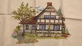 Broderie point de croix Chalet à la campagne