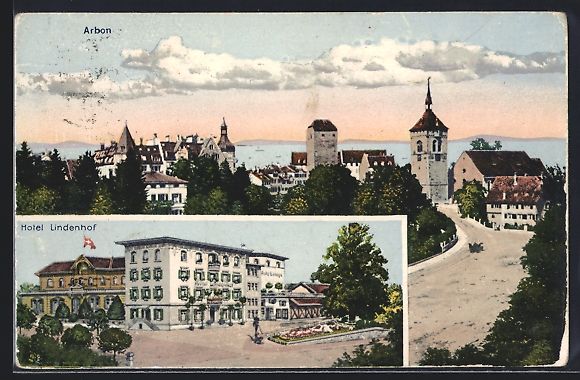 Ansichtskarten: Arbon, Ortsansicht mit Kirche, Hotel Lin – Gebraucht aus Berlin von bartko-reher