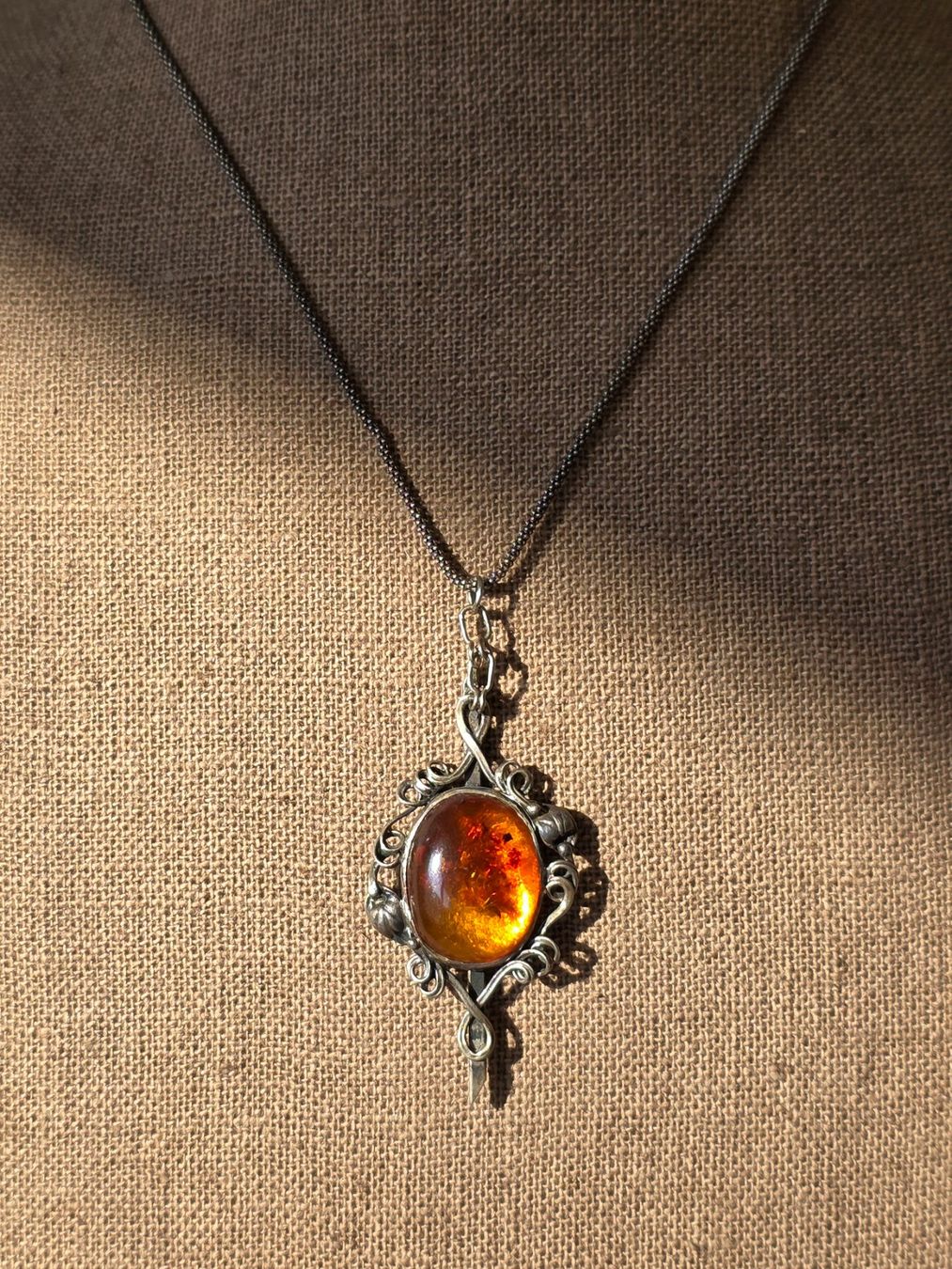 Catenine: Vintage Silber Kette mit Bernstein Anhänger – Usato da Zürich venduto da tsu_76bc 6