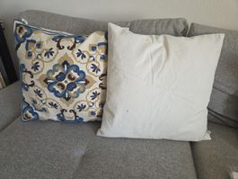 4 Kissenbezüge bestickt blau-beige-braun , Leinen, 45 x 45