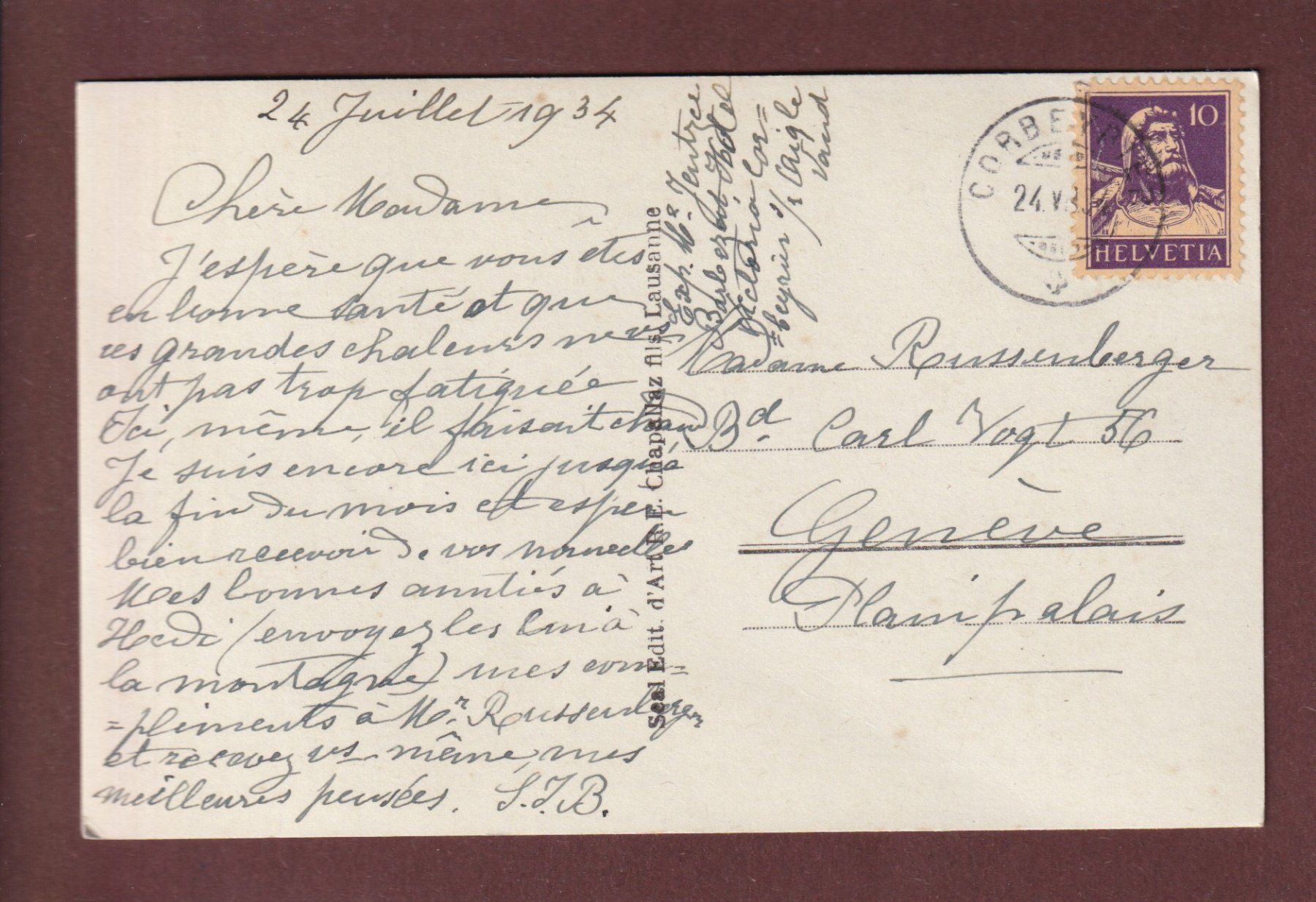 Ansichtskarten: CORBEYRIER - 1934 – Gebraucht aus Pully von nicecards-shop 1