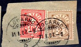 AUF FRAGMENT 2 ZIFFERMUSTER VOLLSTEMPEL LOCARNO 1907 -30