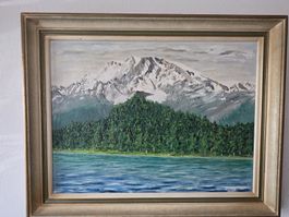 Oelgemaelde Berglandschaft E. Wyss 1964 mit Holzrahmen