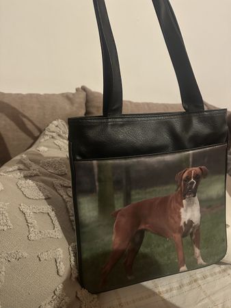 Damentasche schwarz mit Boxer Hund Motiv guter Zustand