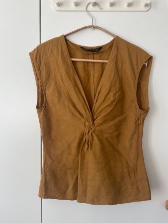ZARA Woman Leinenmix Top / Bluse braun senfgelb Gr. S