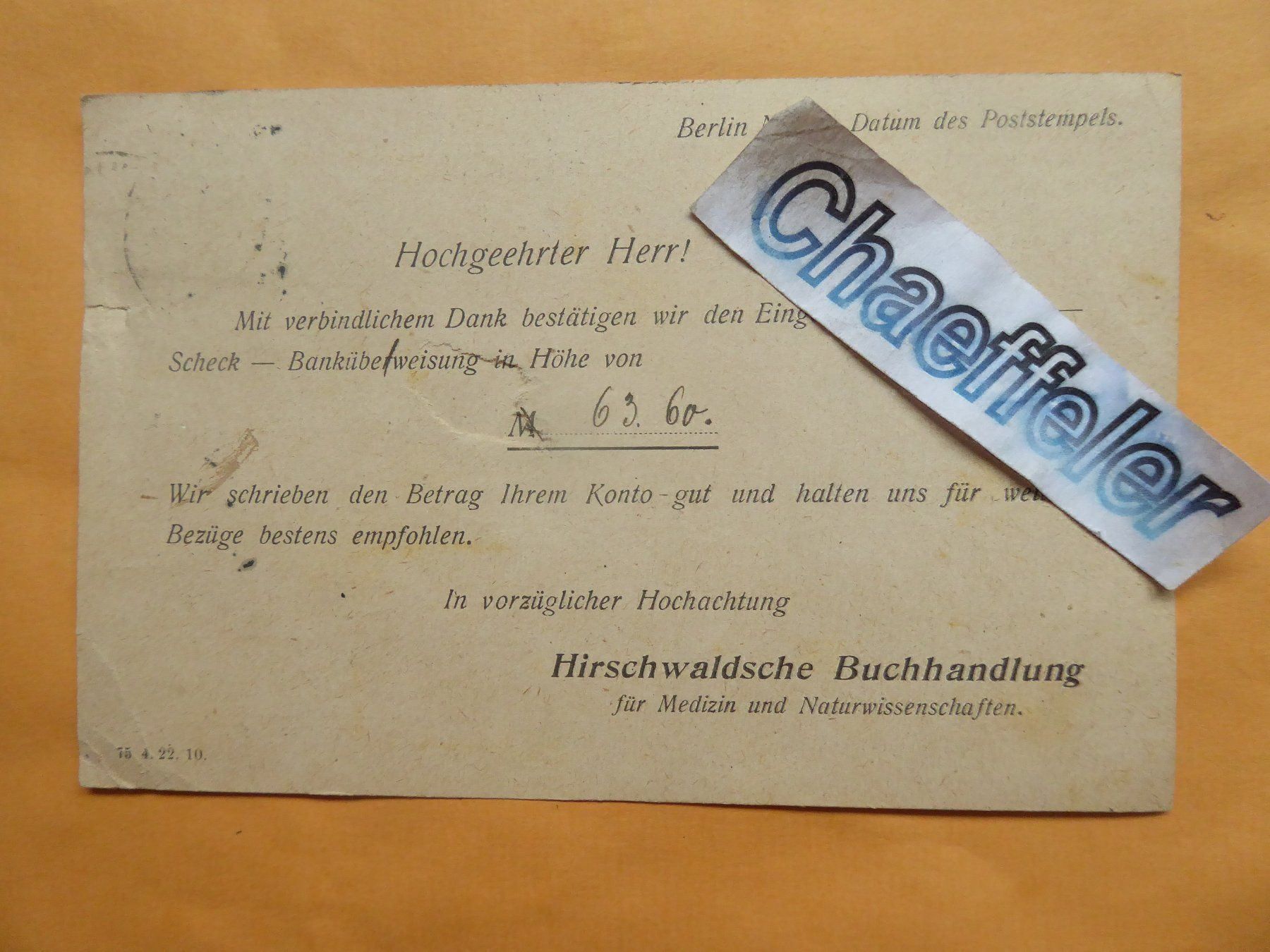 Cartes postales: Drucksache. Postkarte Deutschland 1923 – D'occasion à Zürich par Chaeffeler 1