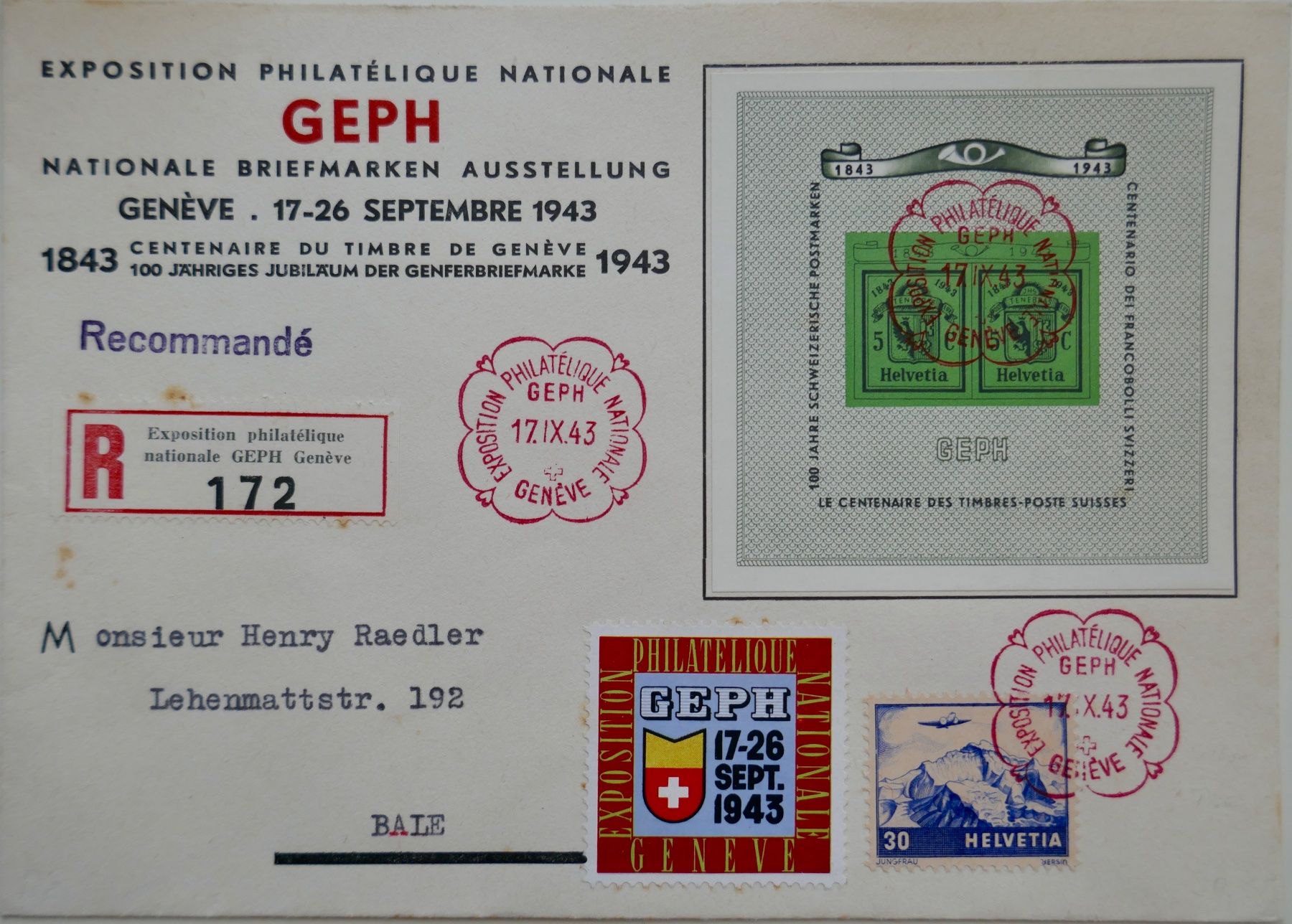 Tous les timbres: R-FDC GEPH 17.IX.43 Genf – D'occasion à Möhlin par PHILABARTIS