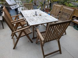 Gartentisch Teak Holztisch mit 6 Stühle gebraucht