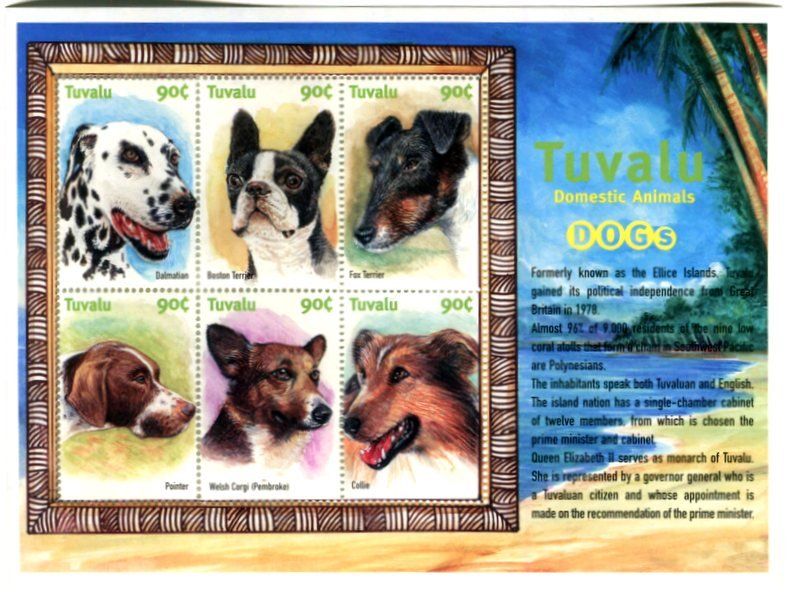 Tutti i francobolli: Block "Dalmatiner, Foxterrier, Corgi, Pointer". Tuvalu – Nuovo e nell'imballaggio originale da Basel venduto da Butsch5