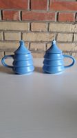 2er Set Keramik Tassen mit Deckel Stern Design Blau