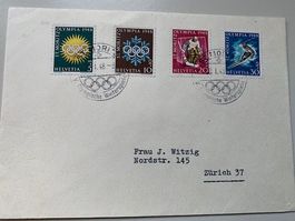 Lettre avec série Jeux olympique 1948 à St-Moritz