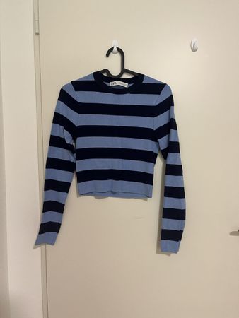 blue striped zara croped long sleeve