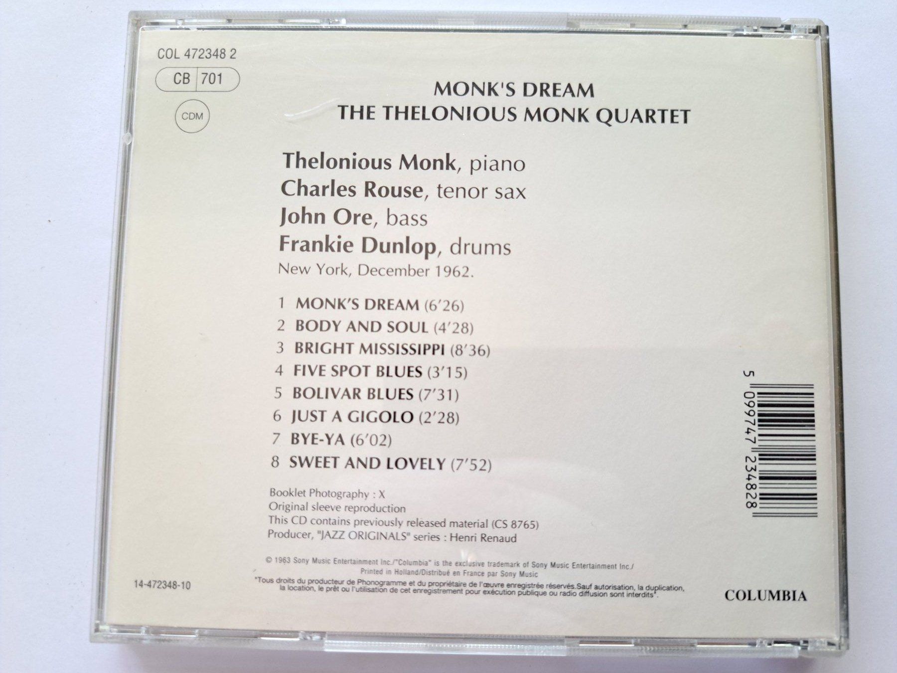 CDs: Cd The Thelonious Monk Quartet - Monk's Dream – Gebraucht aus Pully von bro_n52j 1