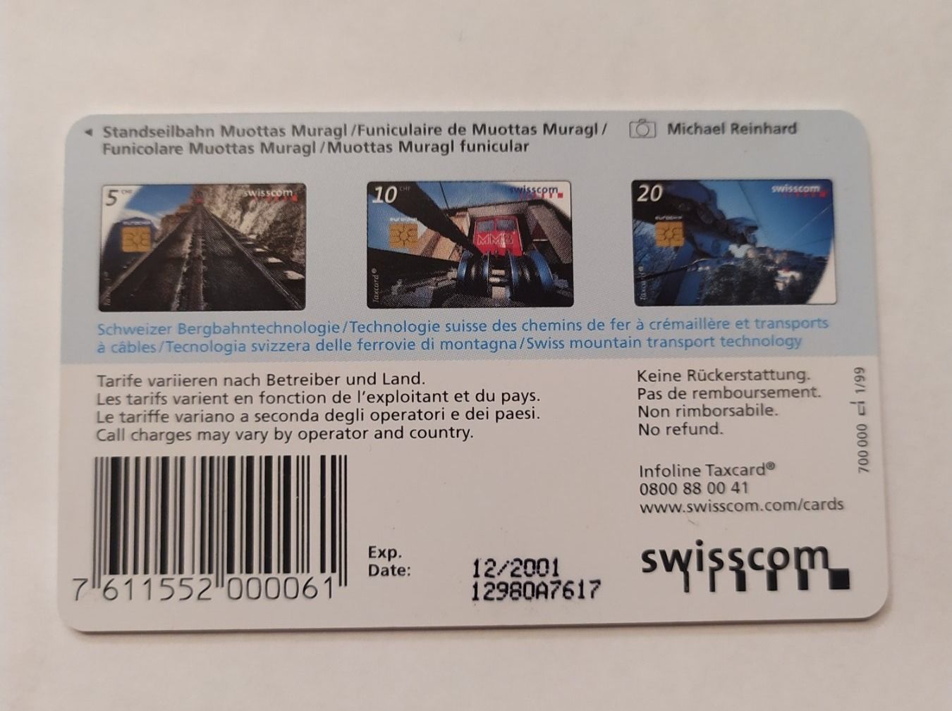 Schede telefoniche: Taxcard Swisscom 10.- Standseilbahn – Usato da Schlatt TG venduto da Andis3 1